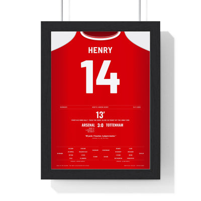 Arsenal Henry Goal v Spurs 2002 Poster - Henry 14 Knee Slide framed in a black frame, ready to hang