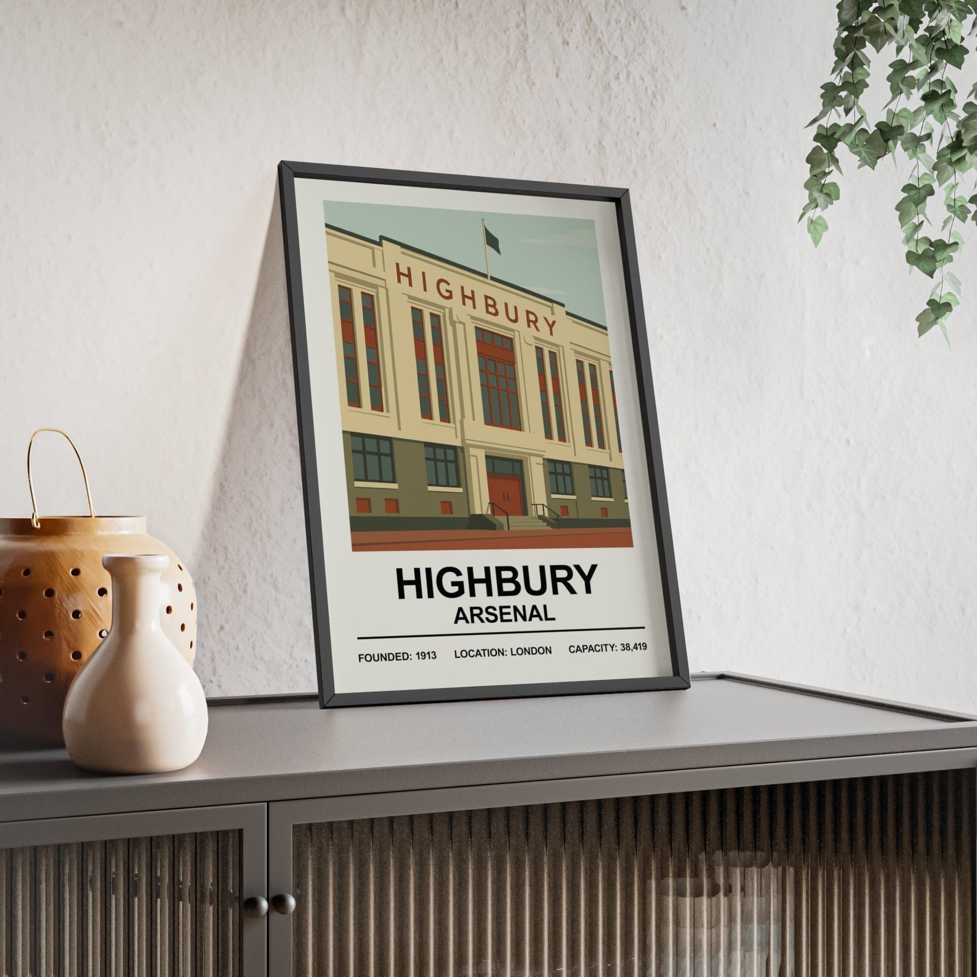 Framed Arsenal Highbury Stadium poster