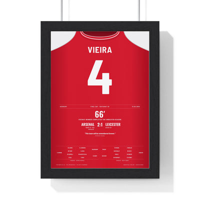Arsenal Unbeaten Season 2004 Poster - Patrick Vieira 4 v Leicester Highbury Print framed in a black frame, ready to hang
