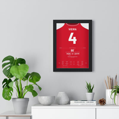 Arsenal Unbeaten Season 2004 Poster - Patrick Vieira 4 v Leicester Highbury Print framed on a living room wall