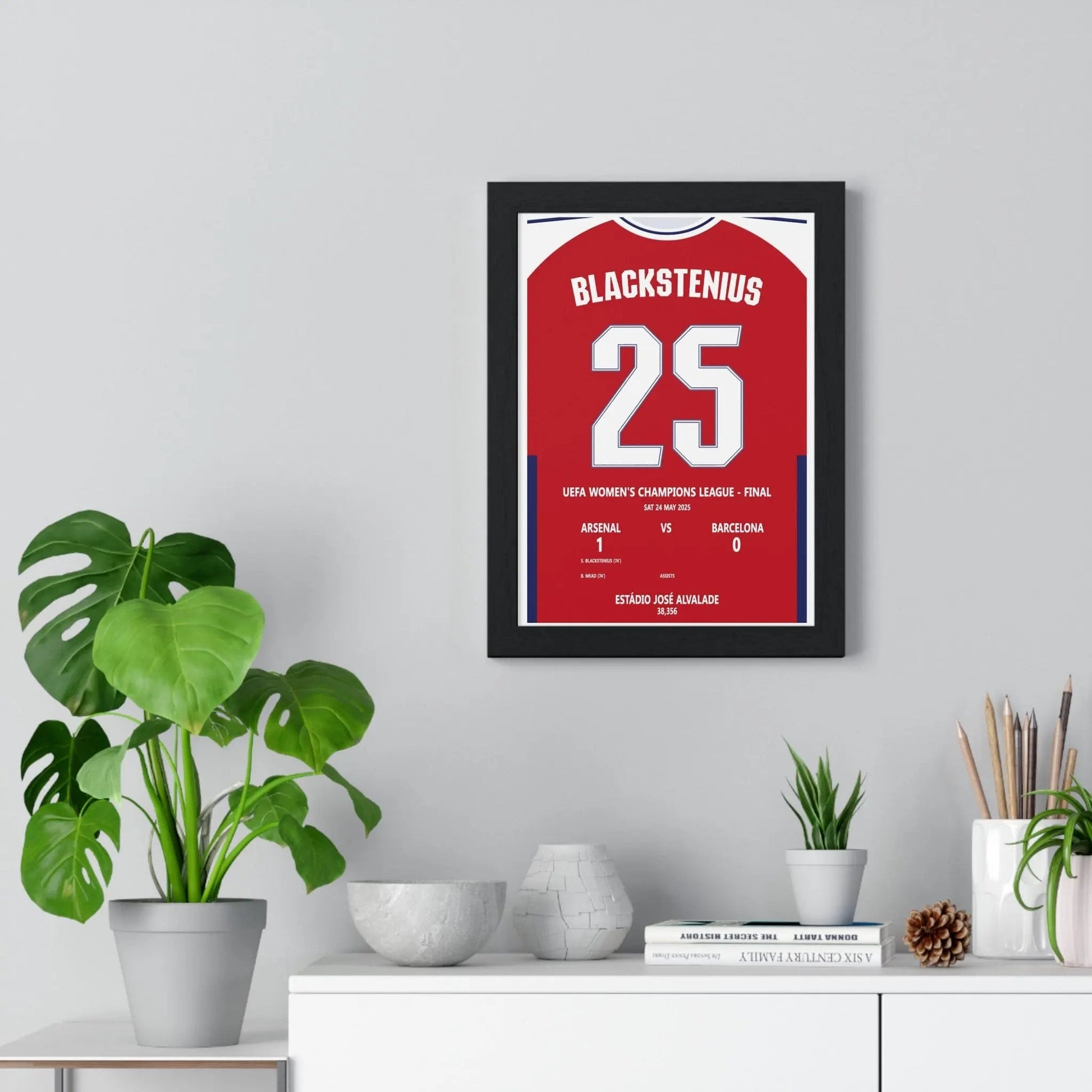 Framed Arsenal vs Barcelona Women's Champions League Final 2025 poster