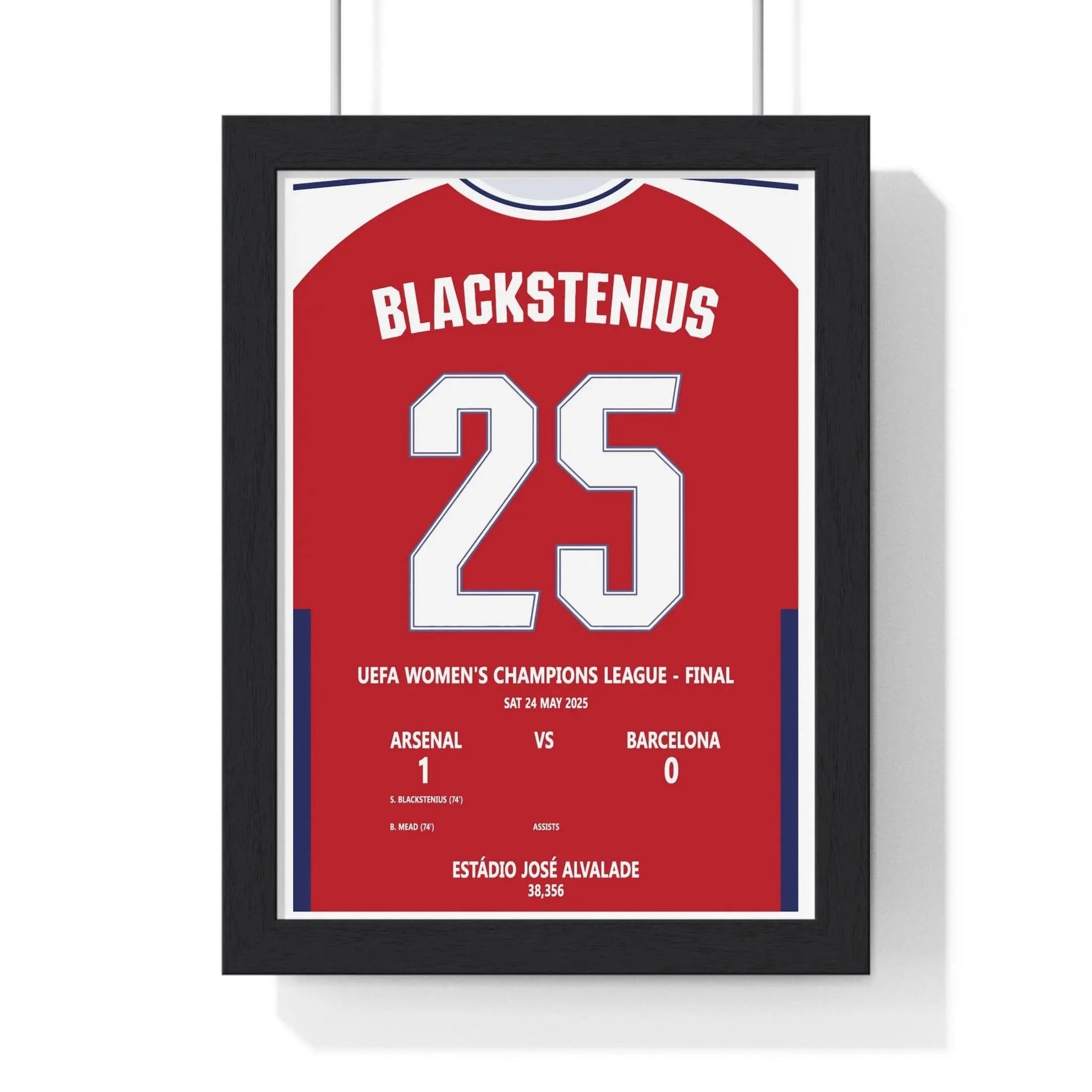 Framed Arsenal vs Barcelona Women's Champions League Final 2025 poster