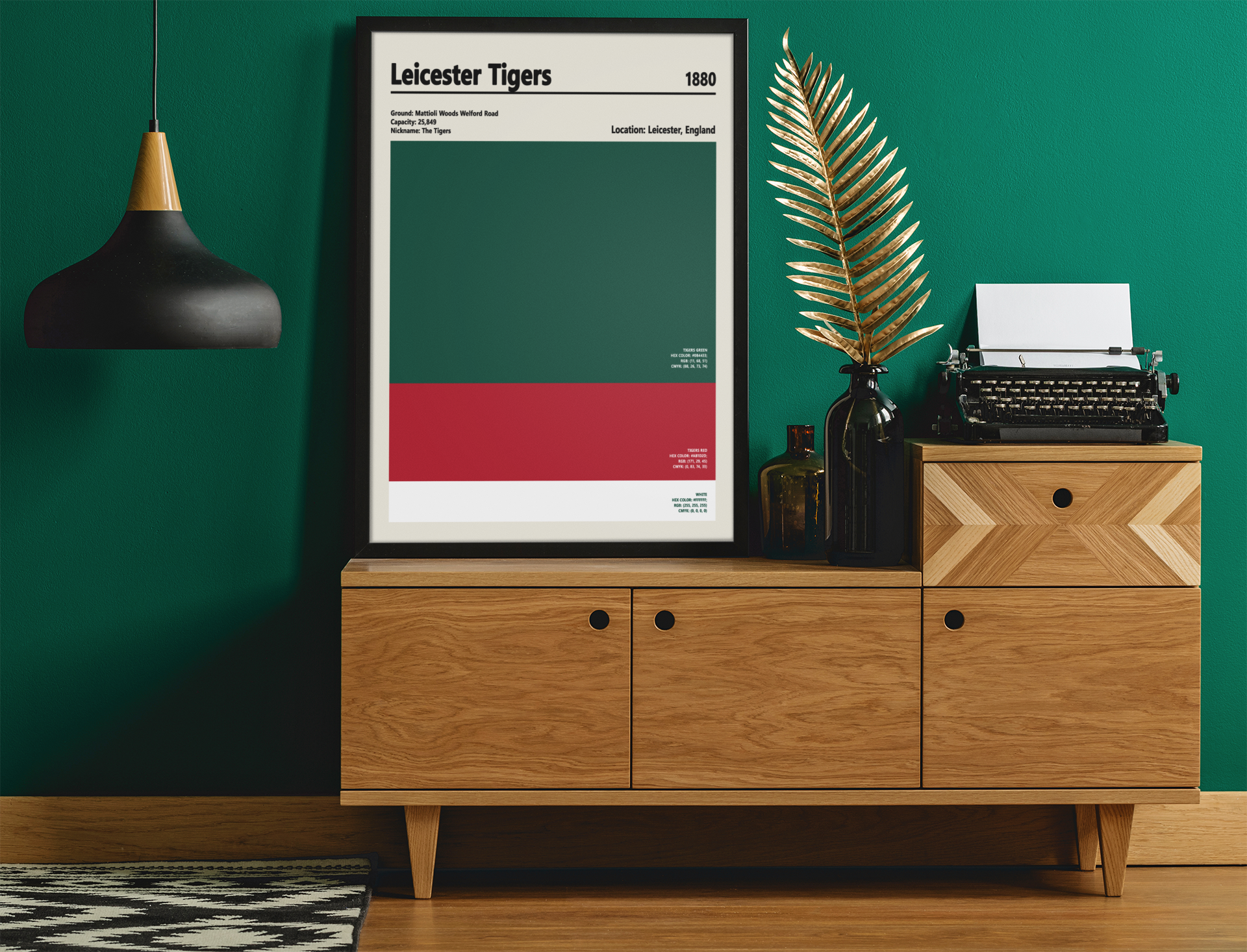 Leicester Tigers colour swatch poster in green red and white