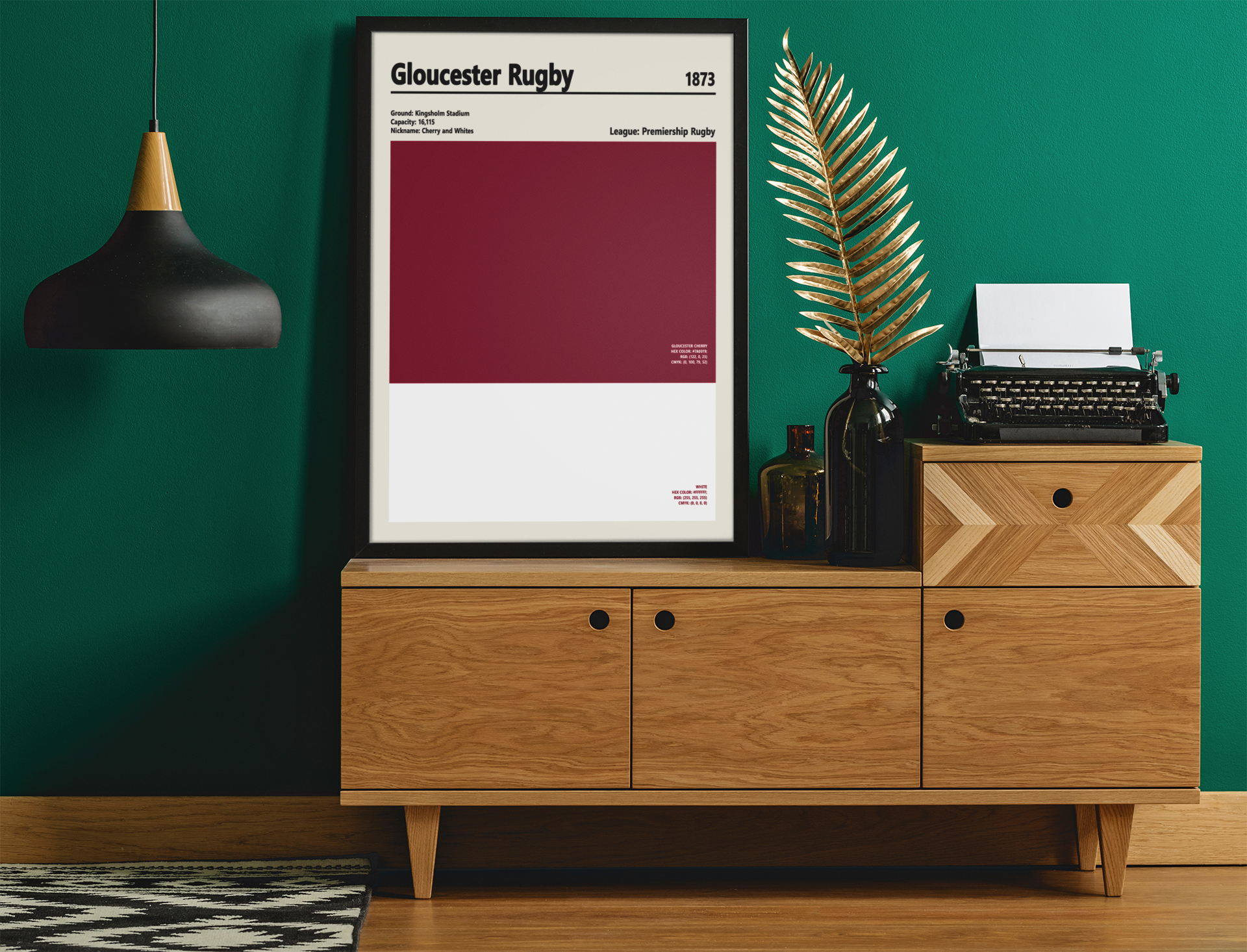 Gloucester Rugby Cherry and Whites minimalist wall art print