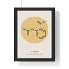 Aspirin Molecule print framed in a black frame, ready to hang
