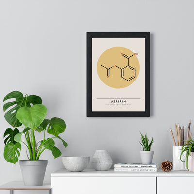 Aspirin Molecule print framed on a living room wall