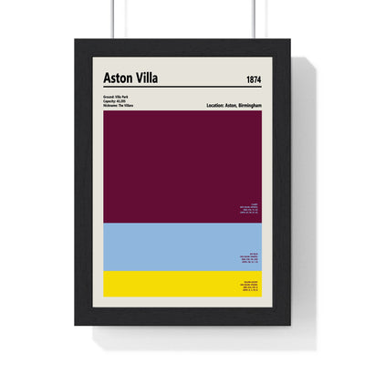 Aston Villa Colour Swatch Print framed in a black frame, ready to hang