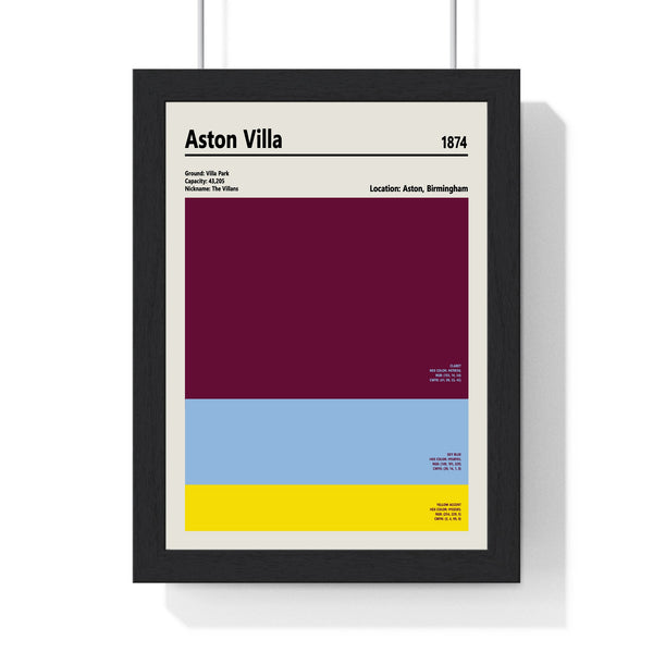 Aston Villa Colour Swatch Print framed in a black frame, ready to hang