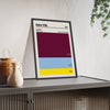 Aston Villa Colour Swatch Print framed and leaning on a sideboard
