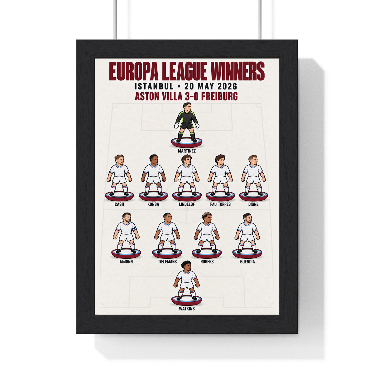 Aston Villa Europa League 2026 XI print in a black frame