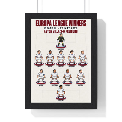 Aston Villa Europa League 2026 XI print in a black frame