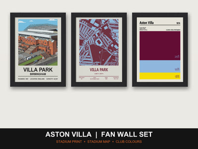 Aston Villa Fan Wall Set | Villa Park Print, Stadium Map & Club Colours