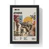 Athens Mid Century Travel print framed in a black frame, ready to hang