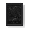 Athens street map poster in black, minimal city map print framed in a black frame