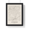Athens street map poster in cream, minimal city map print framed in a black frame