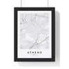 Athens street map poster in white, minimal city map print framed in a black frame