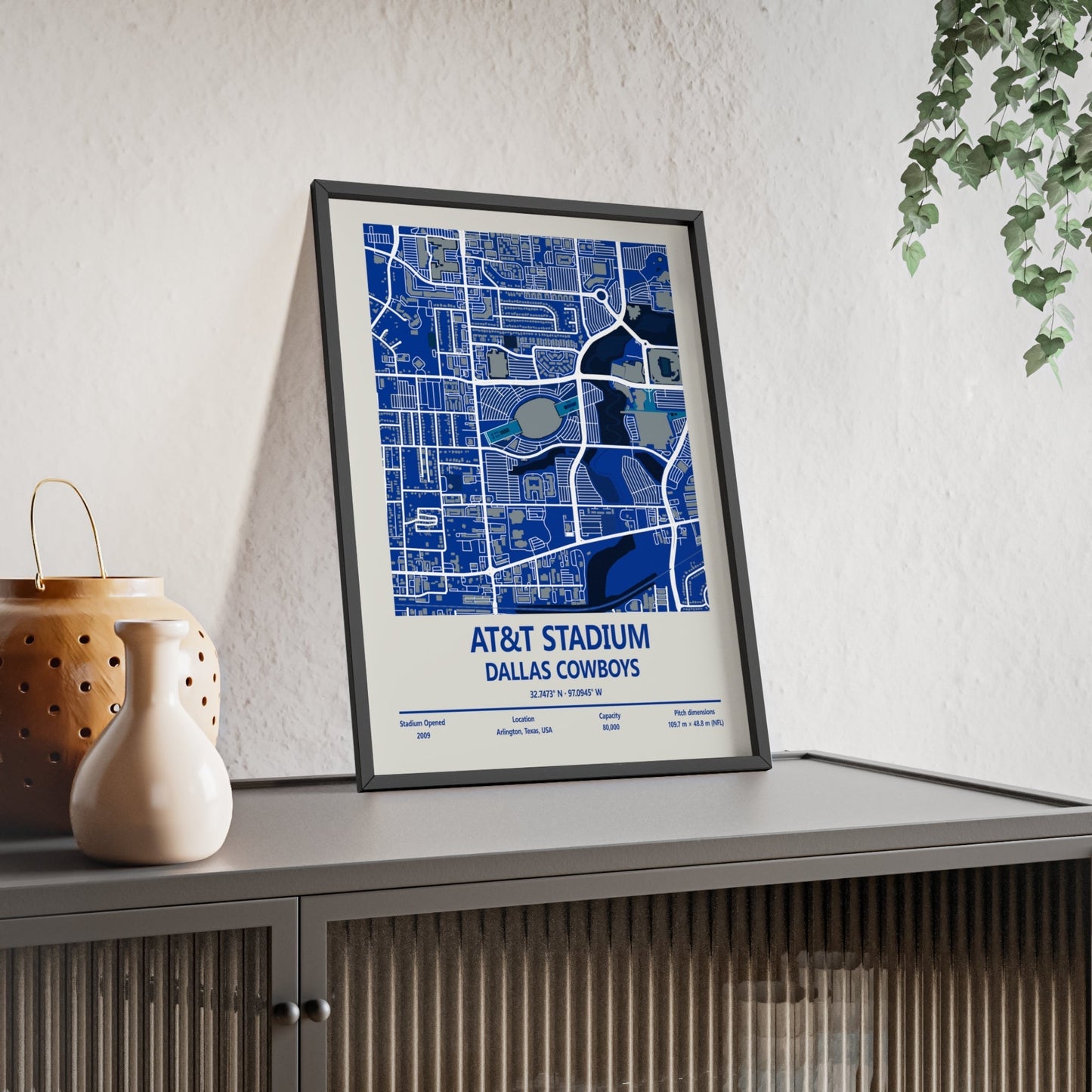 Framed AT&T Stadium Dallas Cowboys map print