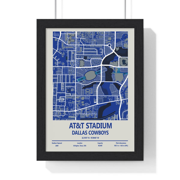 Framed AT&T Stadium map print Dallas Cowboys NFL wall art