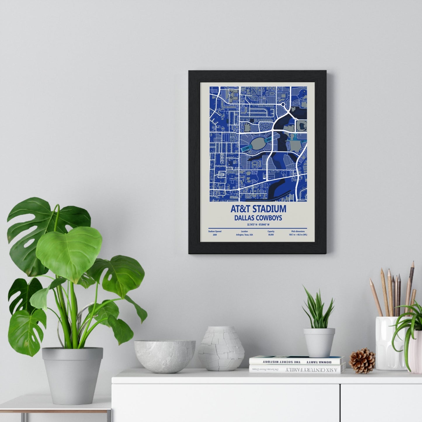 Framed AT&T Stadium Dallas Cowboys map print
