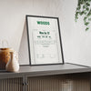 Augusta 1997 Golf Poster - Caddie Overalls 12 Shot Win Print framed and leaning on a sideboard