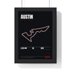 Austin Circuit print framed in a black frame, ready to hang