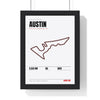 Austin Circuit print White framed in a black frame, ready to hang