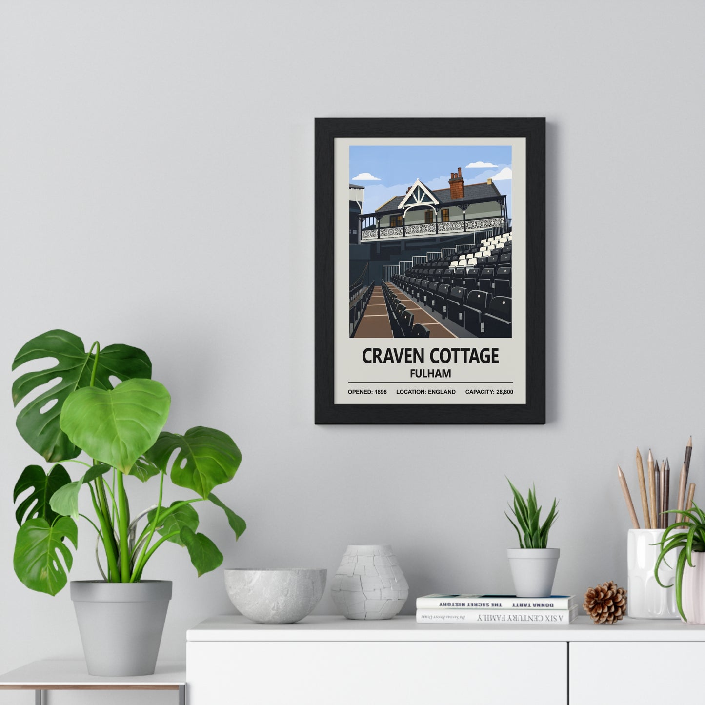 Illustrated Craven Cottage stadium print gift for Fulham fans