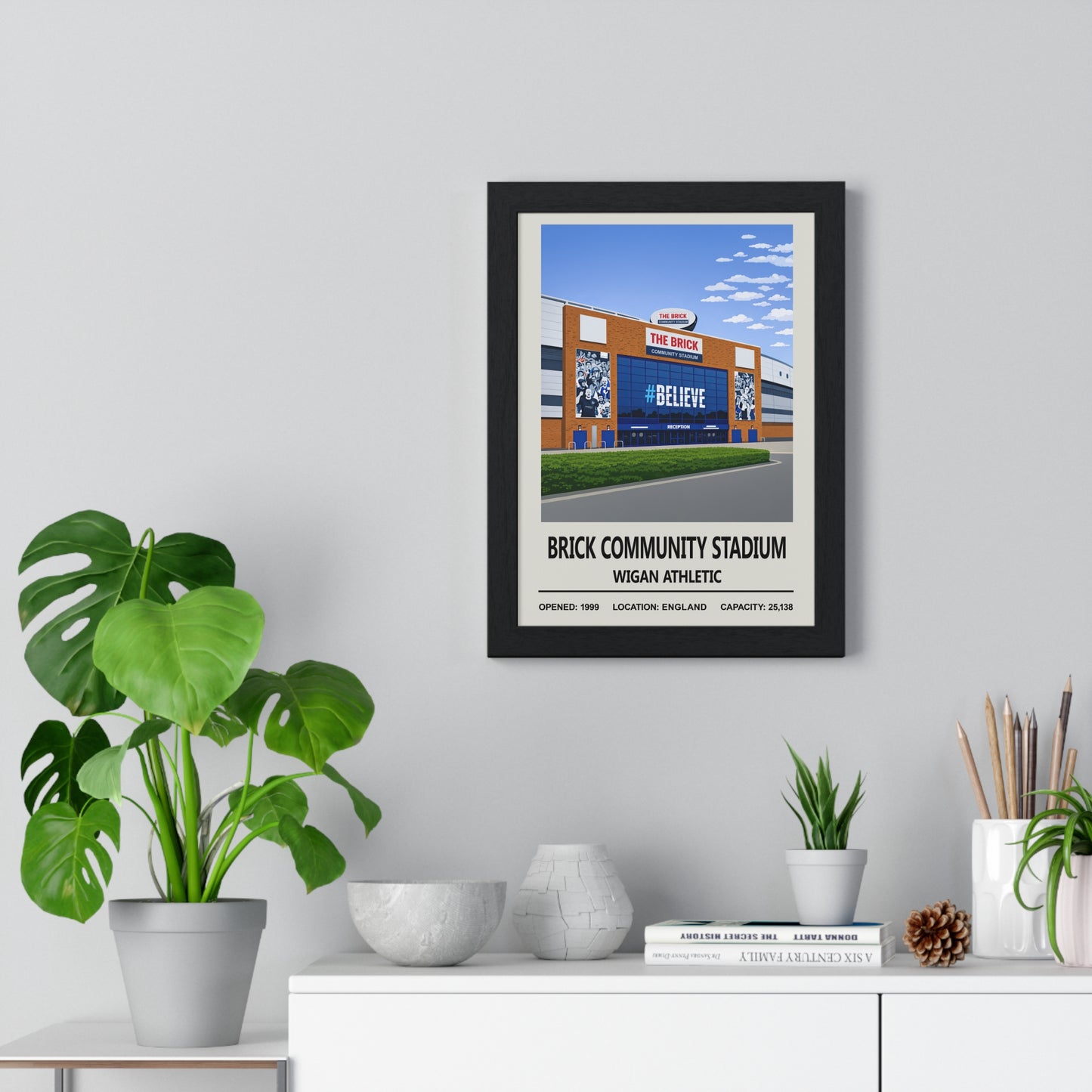 Illustrated Brick Community Stadium poster for Latics fans
