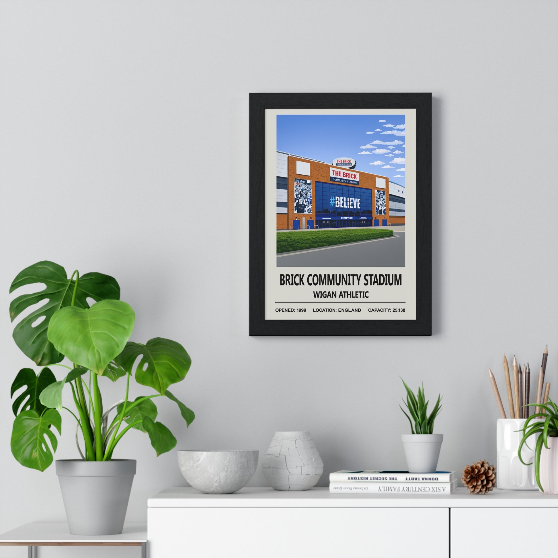 Illustrated Brick Community Stadium poster for Latics fans