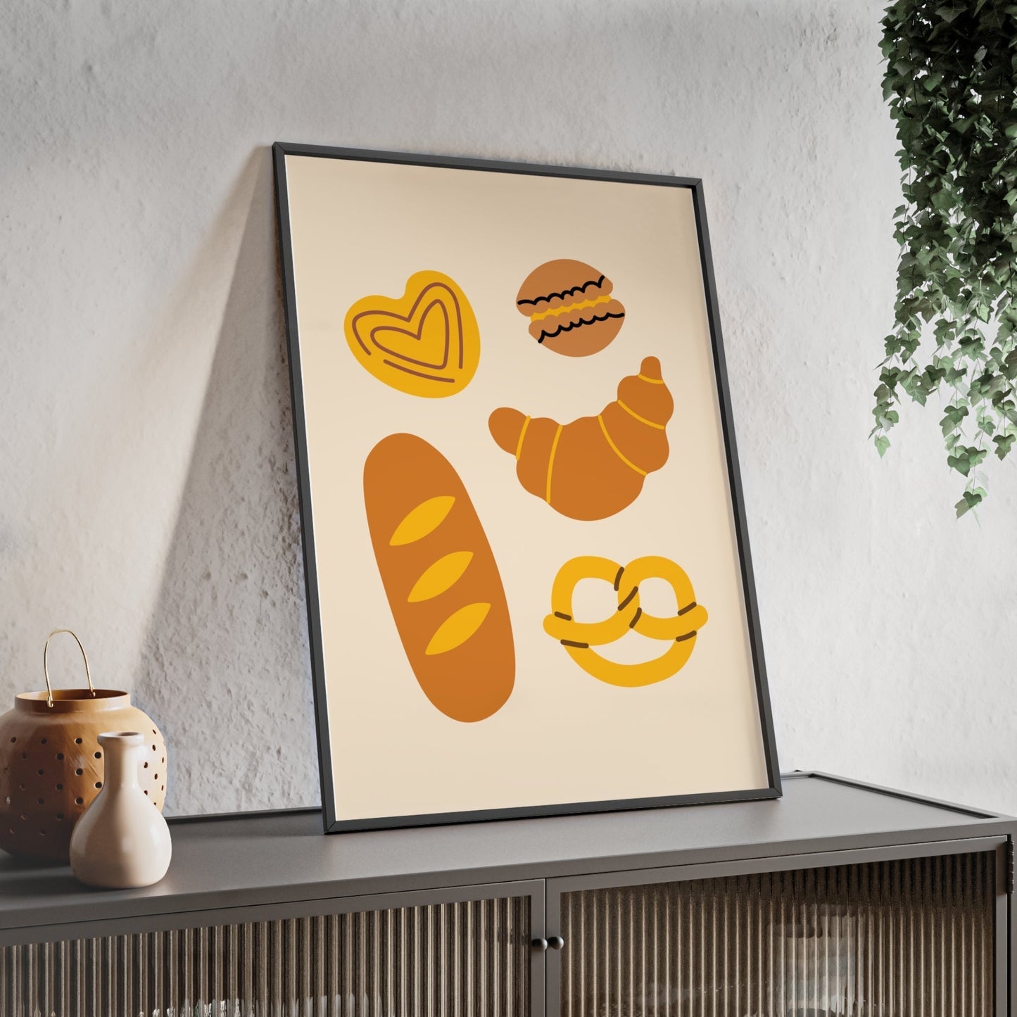 Framed Bakery Bread Kitchen Print - Croissant & Pretzel print