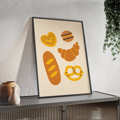 Framed Bakery Bread Kitchen Print - Croissant & Pretzel print
