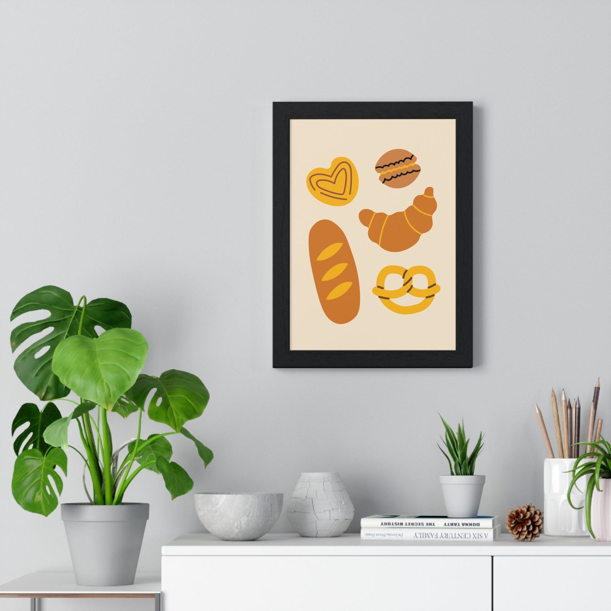 Framed Bakery Bread Kitchen Print - Croissant & Pretzel print