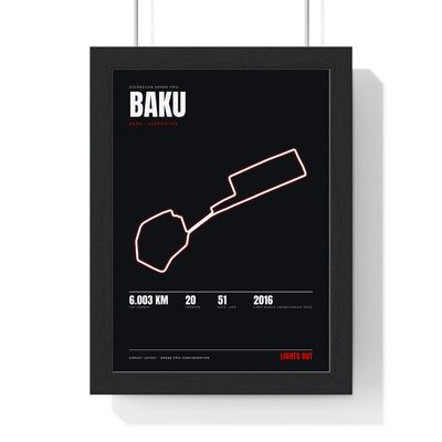 Baku Circuit print framed in a black frame, ready to hang