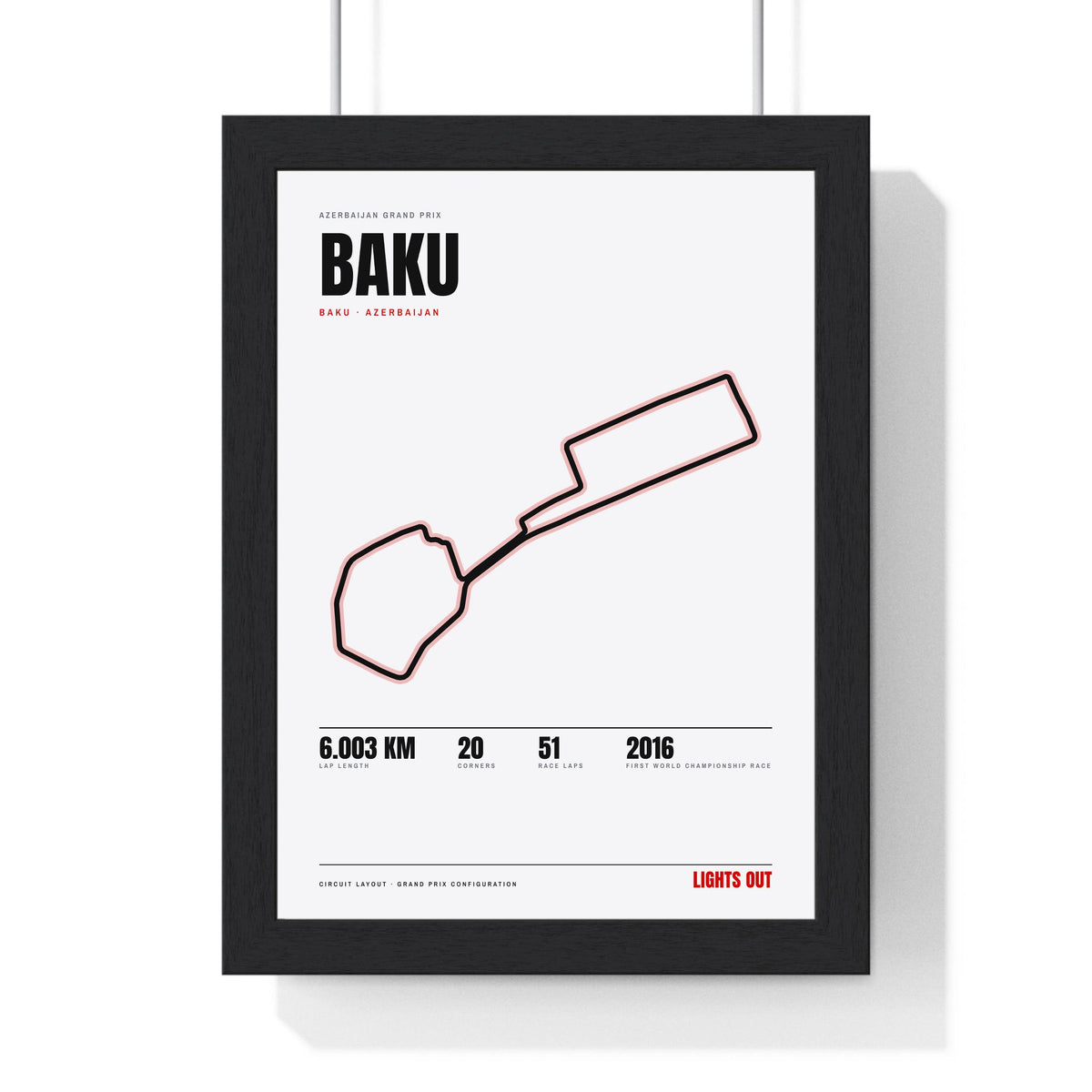 Baku Circuit print White framed in a black frame, ready to hang