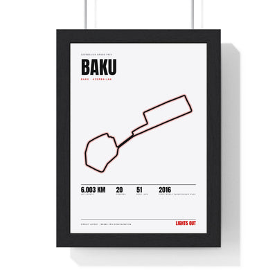 Baku Circuit print White framed in a black frame, ready to hang
