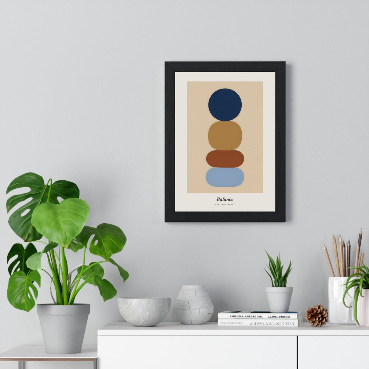 Balance Abstract Print - Home Office Wall Art framed on a living room wall