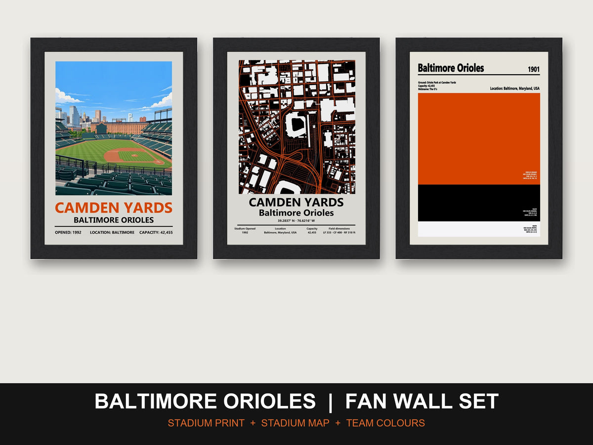 Baltimore Orioles Fan Wall Set | Camden Yards Print, Stadium Map & Team Colours