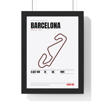 Barcelona Circuit print White framed in a black frame, ready to hang