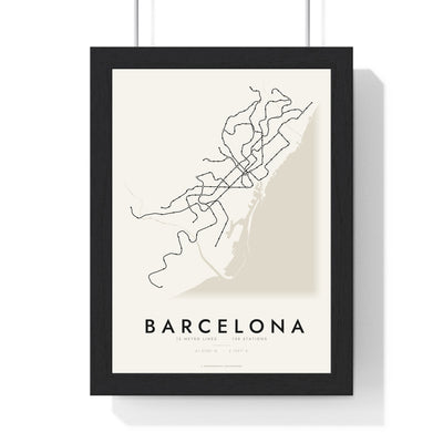 Barcelona Metro Map Print - framed minimal Barcelona metro lines map print, black lines on cream paper