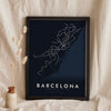 Barcelona Metro Map Print - night style Barcelona metro map print, light lines on a dark ground