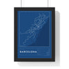 Barcelona Metro Map Print - framed blueprint style Barcelona metro map print with grid and scale bar
