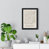 Barcelona street map poster in cream, minimal city map print framed on a living room wall