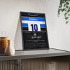Bath Rugby Premiership Final 2025 Poster - Finn Russell 10 Twickenham Treble Print framed and leaning on a sideboard