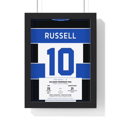 Bath Rugby Premiership Final 2025 print - Russell 10 framed in a black frame, ready to hang