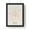 Bath street map poster in cream, minimal city map print framed in a black frame