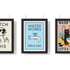 Build Your Own Bathroom Print Set - set of Fetch This Dog Poster, Blue Water Works Poster, Funny Cat Bathroom Print – Wash Your Little Paws Wall Art