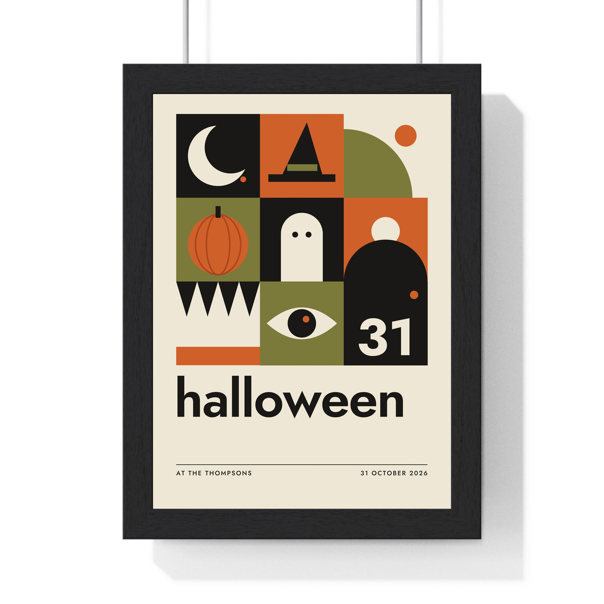 Bauhaus Halloween Print - framed Bauhaus Halloween print in cream, orange, olive and black
