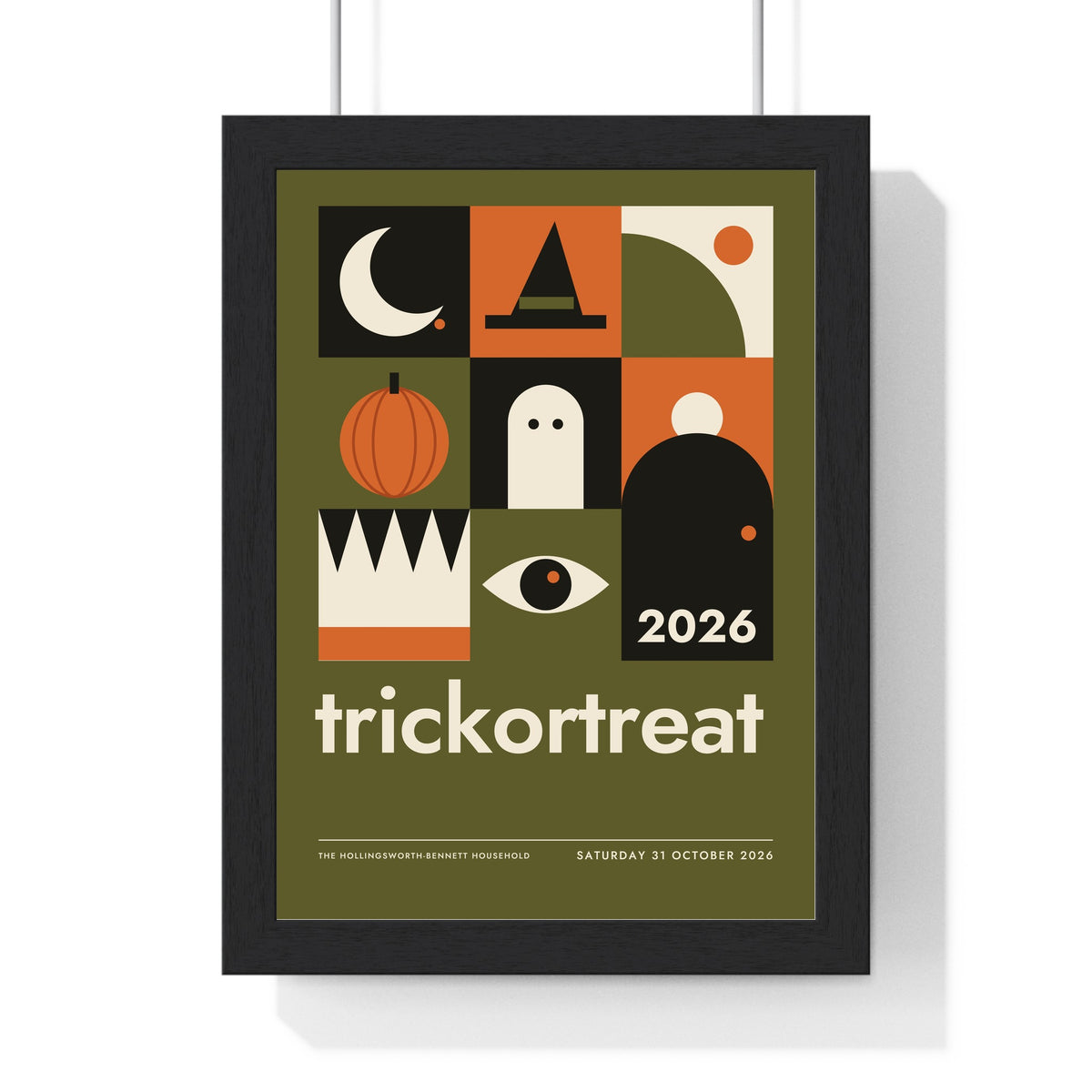 Bauhaus Halloween Print - framed olive version with a long household name
