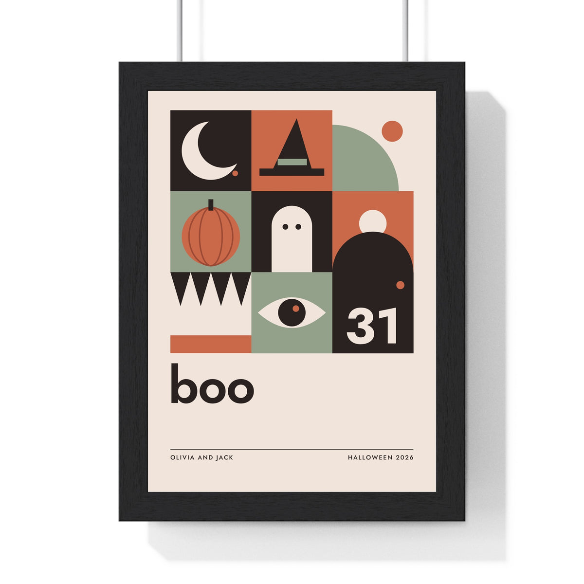 Bauhaus Halloween Print - framed muted blush boo version