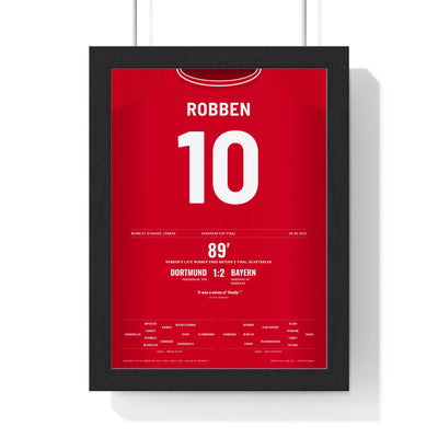Bayern Munich Champions League Final 2013 Poster - Arjen Robben 10 Wembley Winner Shirt Print framed in a black frame, ready to hang